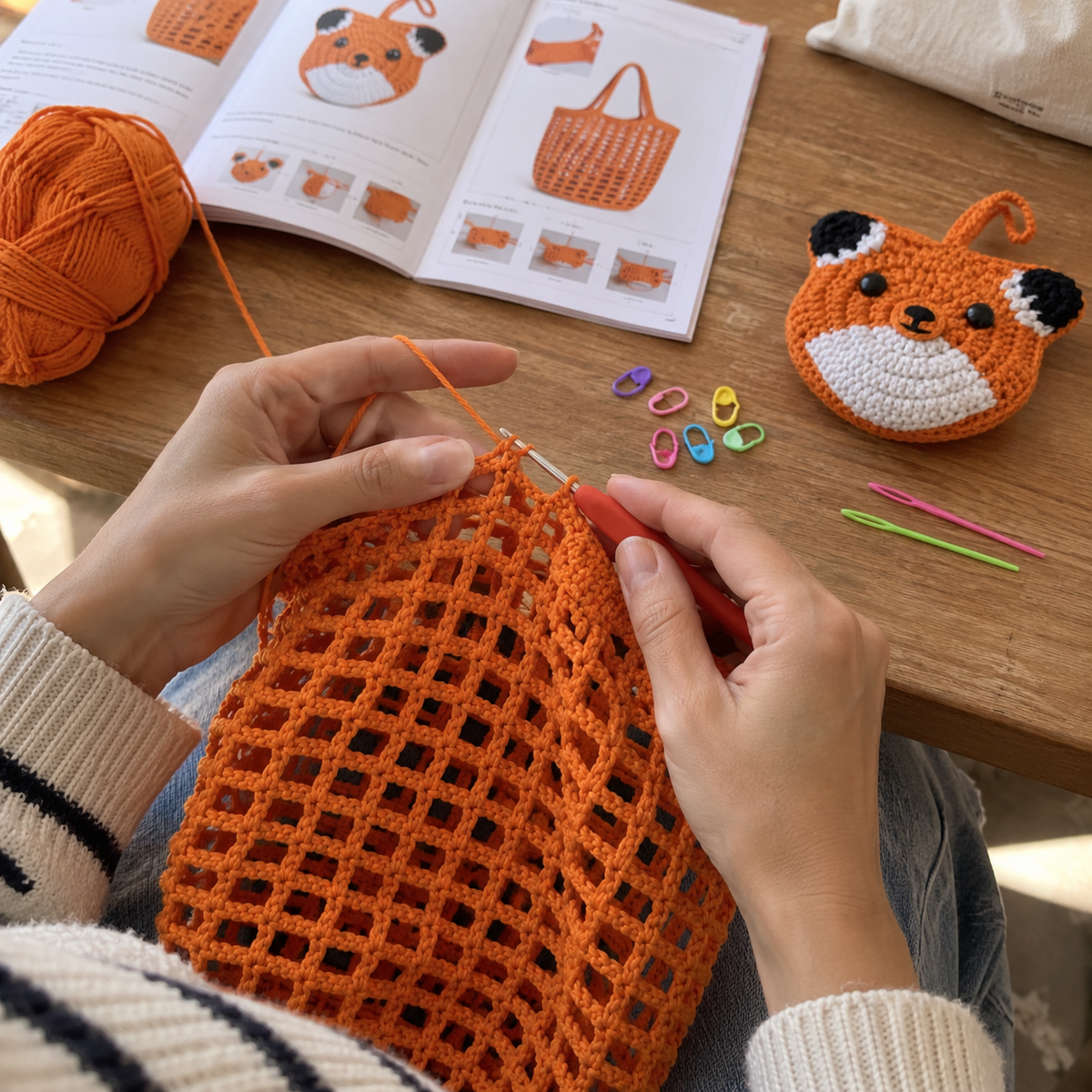 DIY Foldable Fox Crochet Bag Kit