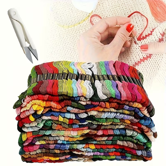 50-Color Embroidery Floss Set with Thread Snips