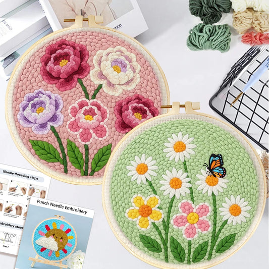 Punch Needle set 20×20 cm – cvetlični vzorci za vezenje