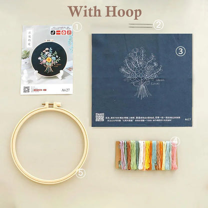 Embroidery Kit with or without Hoop – Floral Designs