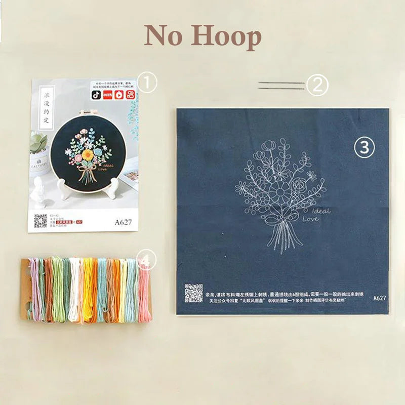 Embroidery Kit with or without Hoop – Floral Designs