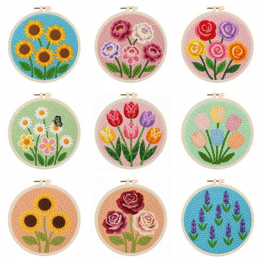 Punch Needle set 20×20 cm – cvetlični vzorci za vezenje