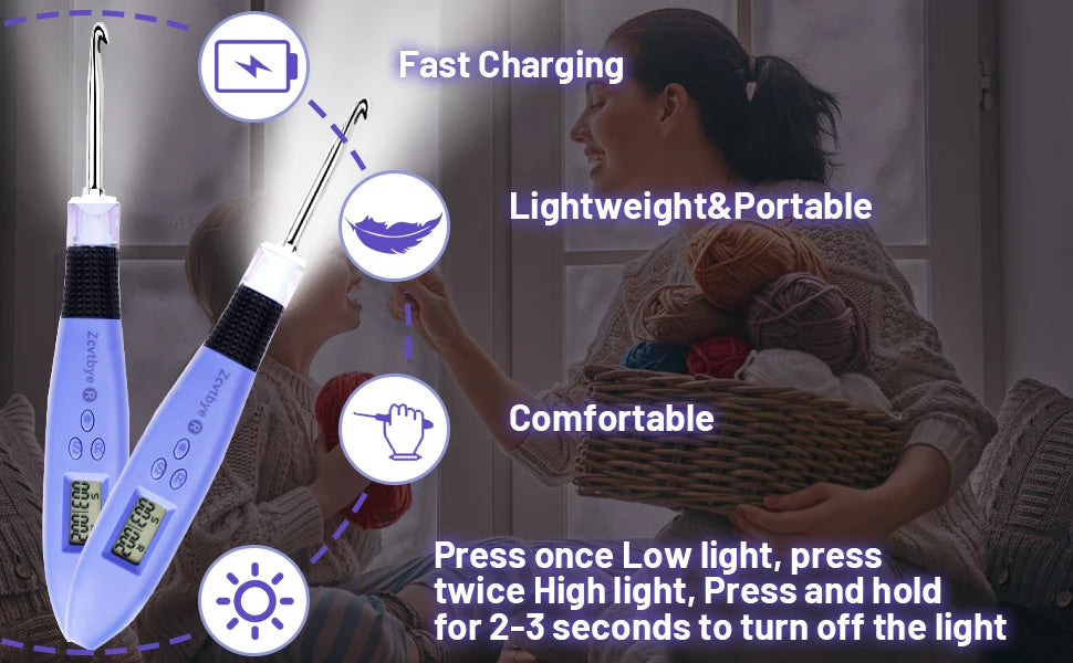 Ergonomski komplet kvačk z LED lučko in števcem vrstic (12 velikosti, 2,5–8 mm)